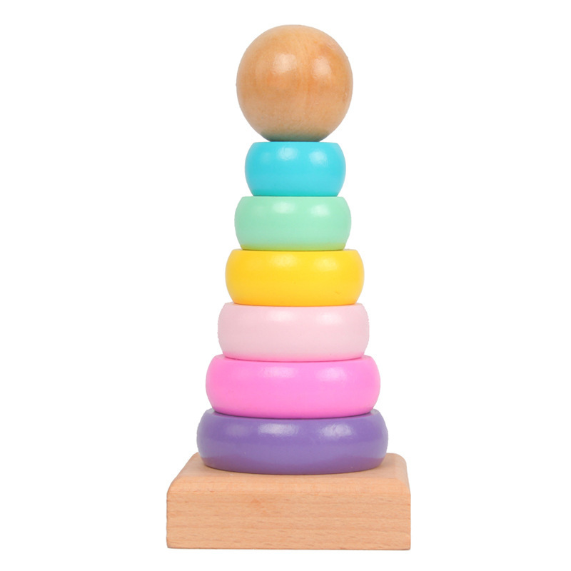 Wooden Blocks Stacking - Dzieci tęczowa wieża okucie drewniana zabawka