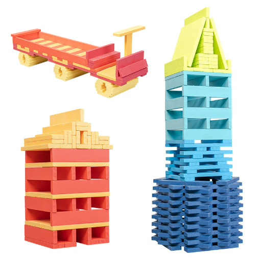 Wooden Blocks Stacking - 100 SZTUK Klasyczny Drewniany Zestaw Klocków