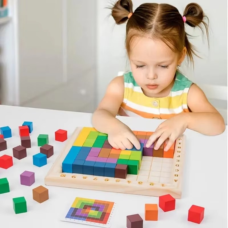Wooden Blocks Stacking - Montessori Klocki do budowania z kolorowymi