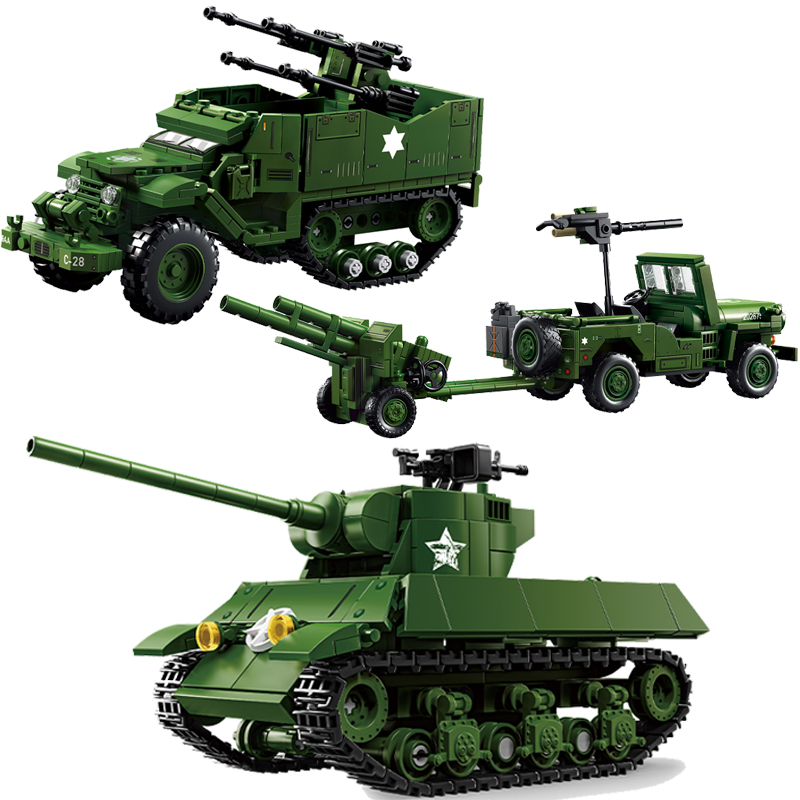 Kids Toys Jeep - Klocki konstrukcyjne serii amerykańskich czołgów wojskowych,